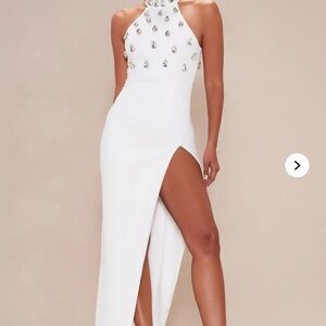 Fashion Nova White High Low Embellished Dress